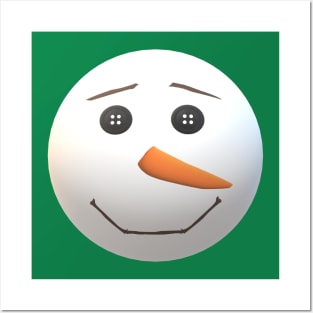 Happy Snowman Face (Green Background) Posters and Art